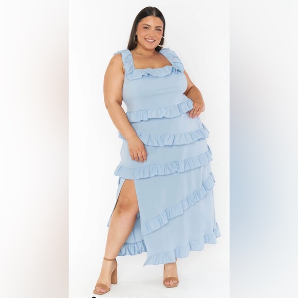 Show Me Your MuMu NWOT Greta Dress in Steel Blue Stretch - Picture 9 of 16